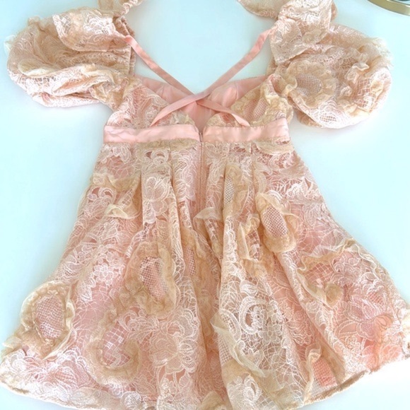 For Love & Lemons Meredith Embroidered Strappy Lace Puff Sleeve Mini Dress - Picture 10 of 15